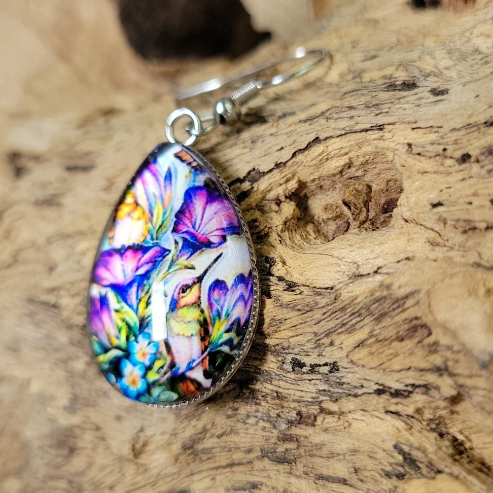💥RESTOCKED💥Hummingbird Purple Paradise Teardrop Dangle Earrings - Picture 3 of 6